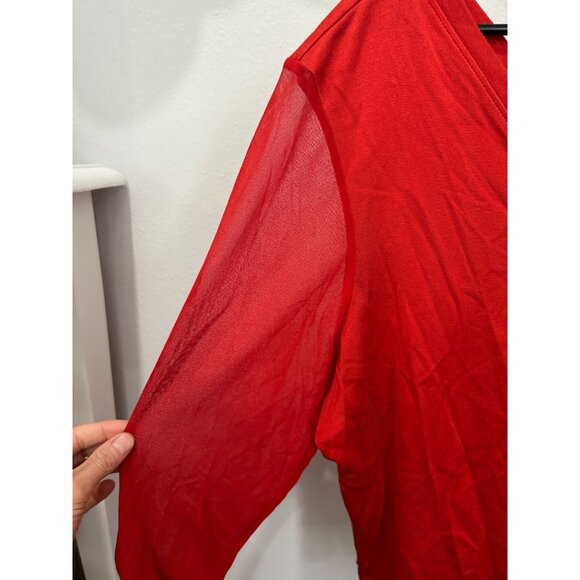 Lynne Ritchie Womens Red Silk Cotton Blend V-Neck Sheer Sleeve Top Sz XL - Picture 4 of 7